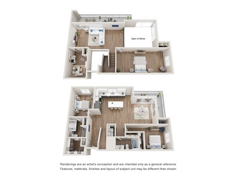 a 3d floor plan of a 3 bedroom apartment